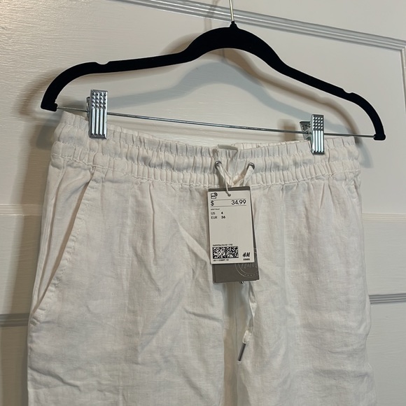 H&M white linen drawstring pants NWT - Picture 2 of 2